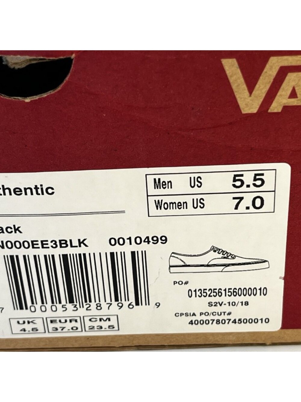 Vans Authentic Mens Size 5.5 Black/White Classic Skate Sneakers VN000EE3BLK NIB - Picture 7 of 10